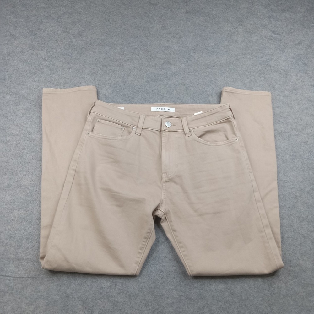 PacSun Jeans Mens 30x32 Light Wash Beige Slim Taper Stretch Denim Pants‎